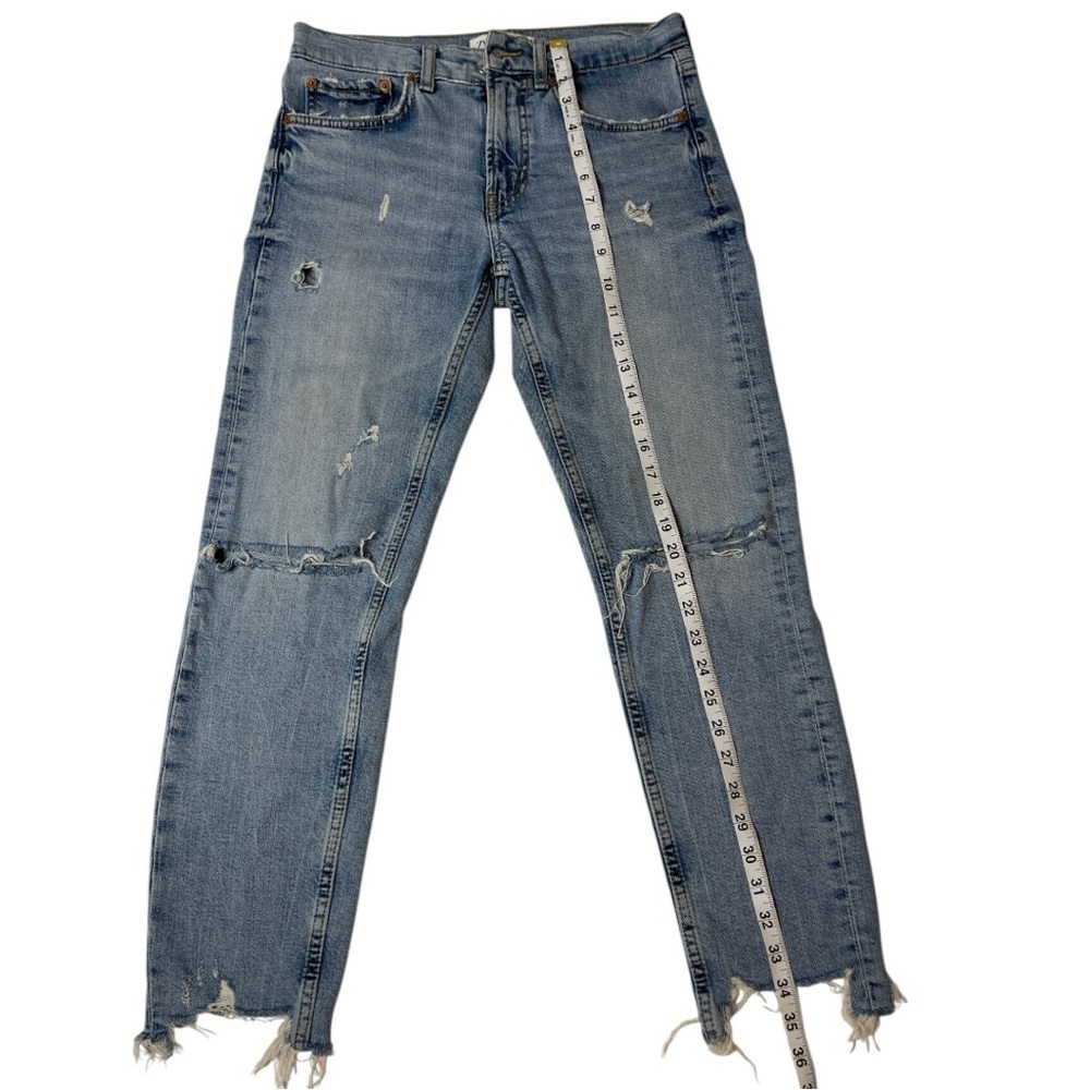 zara the slim boyfriend jeans distressed jeans and chew raw hem size 2 - Picture 7 of 10